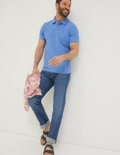 FatFace Organic Cotton Pique Polo Light Blue Sale