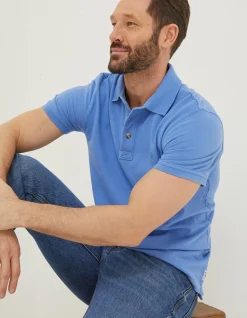 FatFace Organic Cotton Pique Polo Light Blue Sale