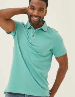 FatFace Organic Cotton Pique Polo Light Teal Clearance