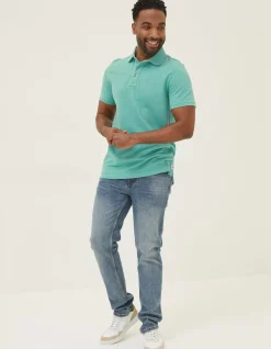 FatFace Organic Cotton Pique Polo Light Teal Clearance