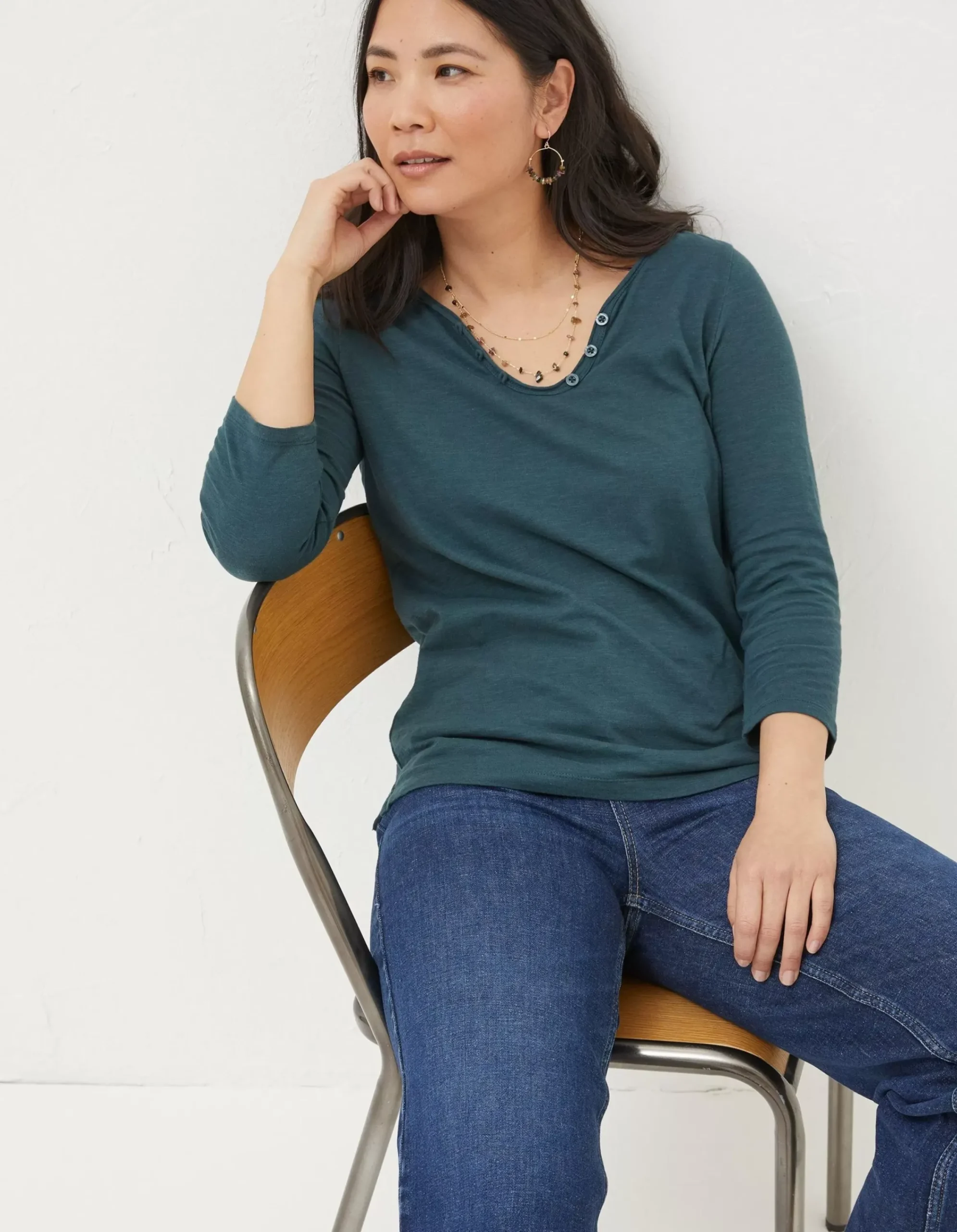 FatFace Organic Cotton Porter T Shirt Dark Teal Green Best