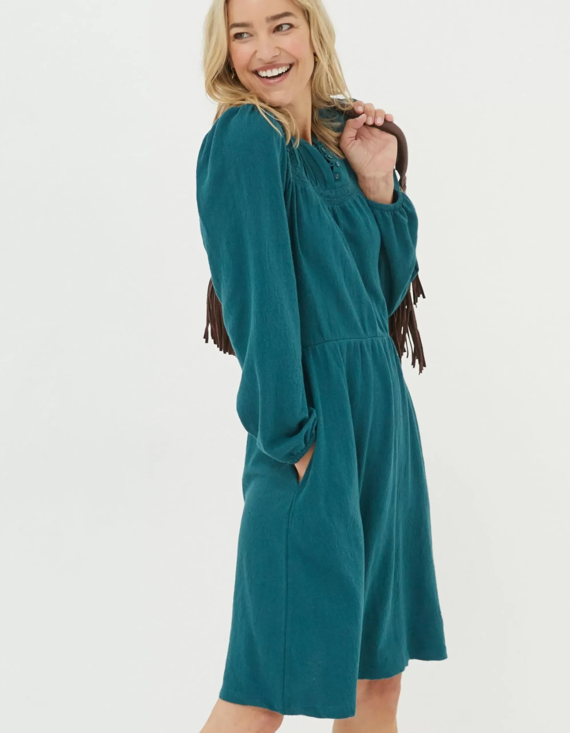 FatFace Orla Jersey Dress Dark Teal Green Hot
