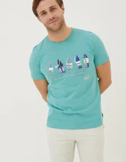 FatFace Out With The Buoys T Shirt Light Teal Hot