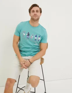FatFace Out With The Buoys T Shirt Light Teal Hot