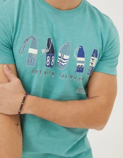 FatFace Out With The Buoys T Shirt Light Teal Hot