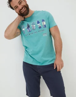 FatFace Out With The Buoys T Shirt Light Teal Hot