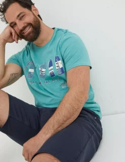 FatFace Out With The Buoys T Shirt Light Teal Hot