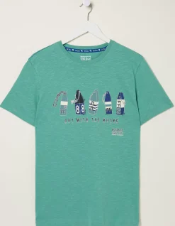 FatFace Out With The Buoys T Shirt Light Teal Hot