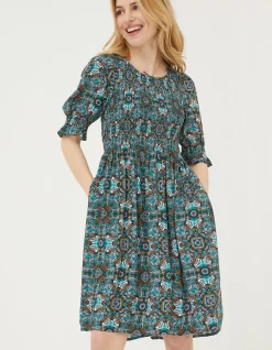 FatFace Pacey Mirrored Floral Dress Teal Green Online