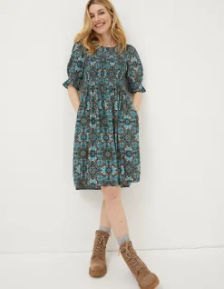 FatFace Pacey Mirrored Floral Dress Teal Green Online