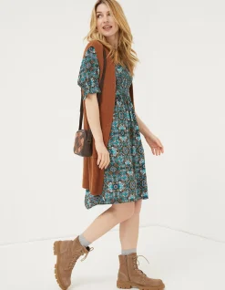 FatFace Pacey Mirrored Floral Dress Teal Green Online