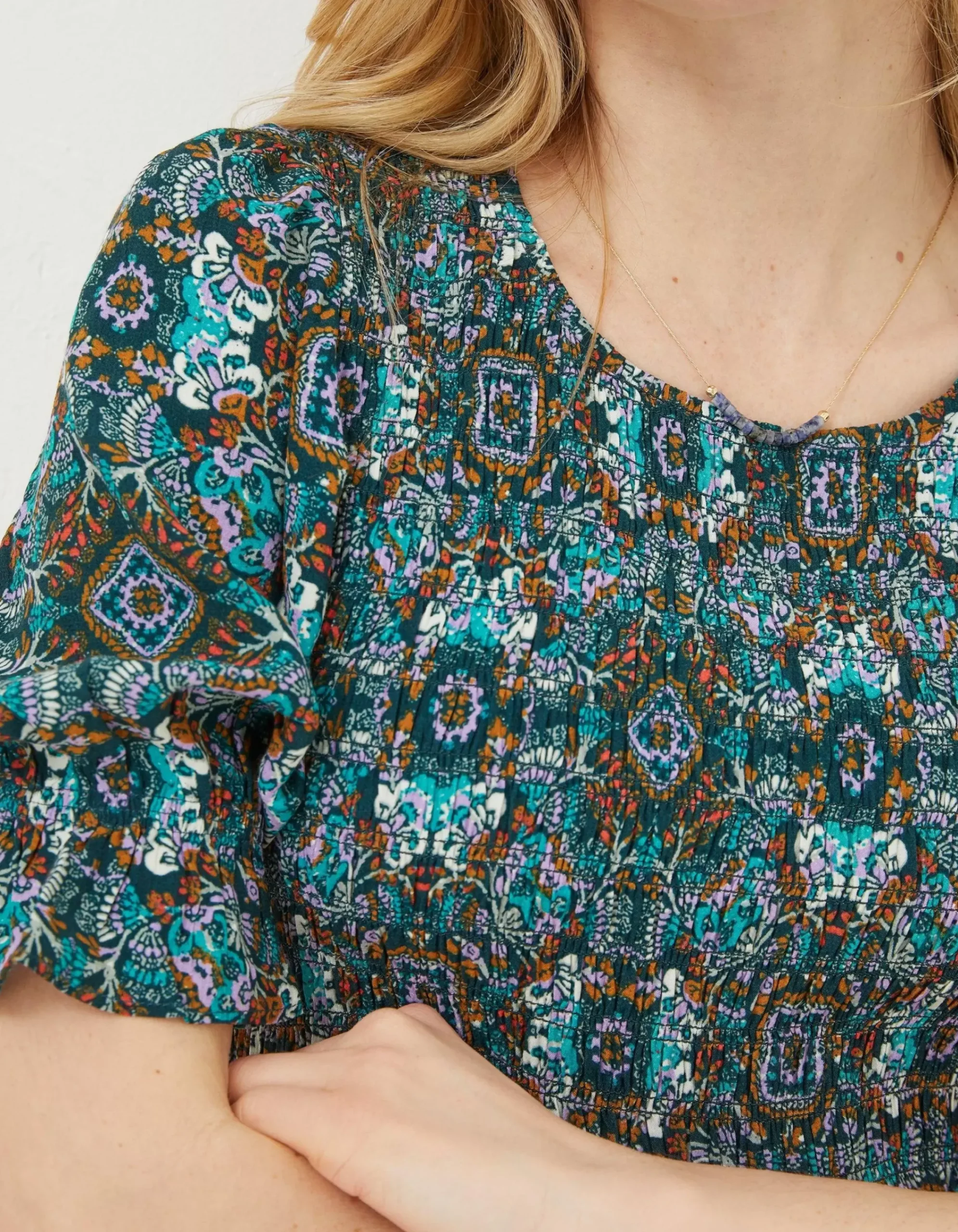 FatFace Pacey Mirrored Floral Dress Teal Green Online