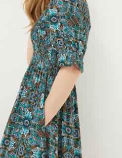 FatFace Pacey Mirrored Floral Dress Teal Green Online