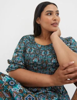 FatFace Pacey Mirrored Floral Dress Teal Green Online