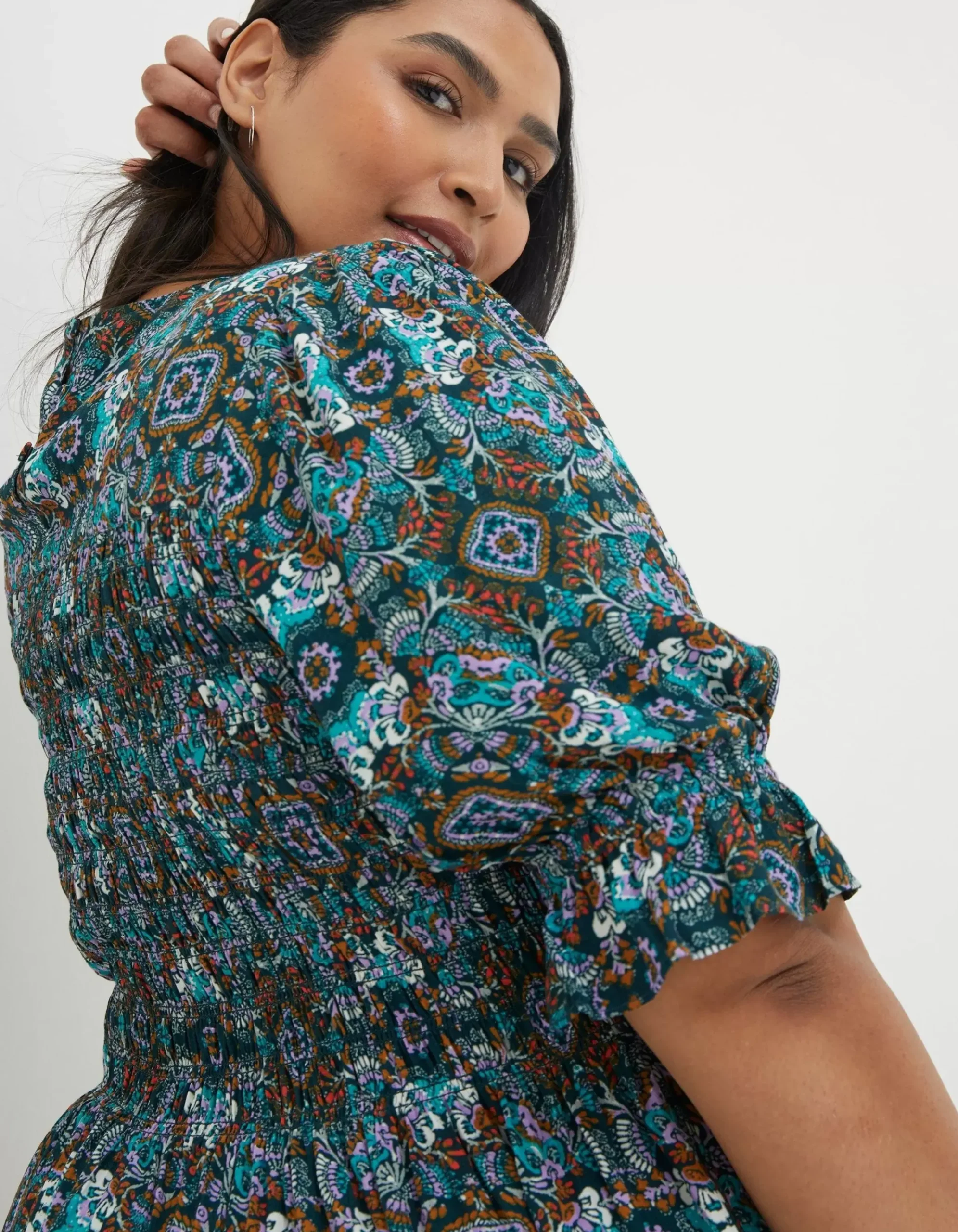FatFace Pacey Mirrored Floral Dress Teal Green Online