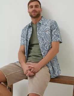 FatFace Paddon Palm Print Shirt Blue