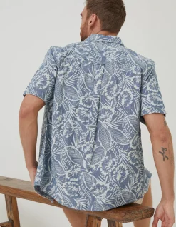 FatFace Paddon Palm Print Shirt Blue