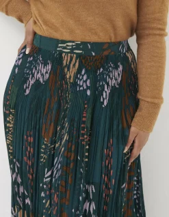 FatFace Paignton Landscape Pleated Midi Skirt Teal Green Clearance