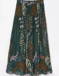 FatFace Paignton Landscape Pleated Midi Skirt Teal Green Clearance