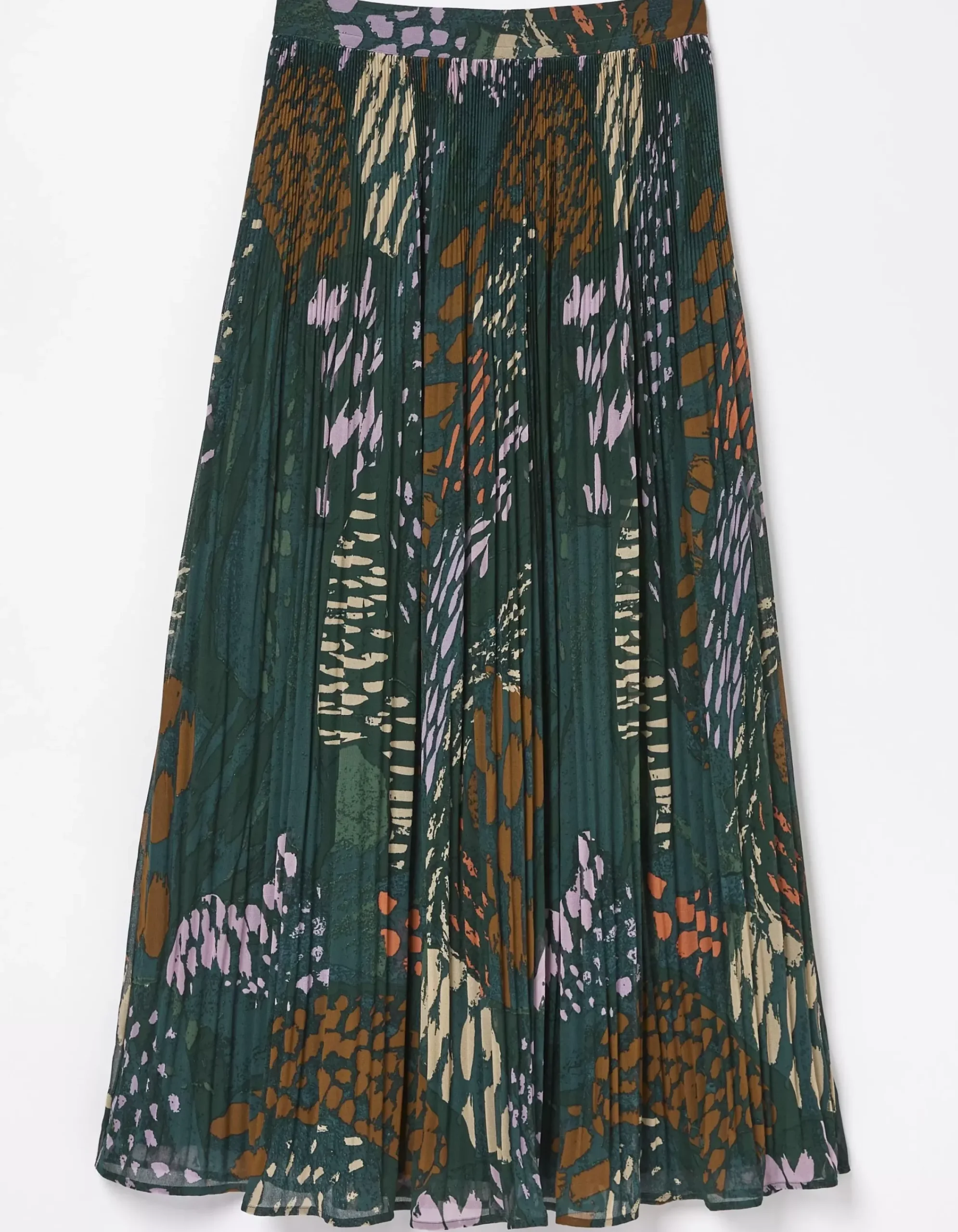 FatFace Paignton Landscape Pleated Midi Skirt Teal Green Clearance