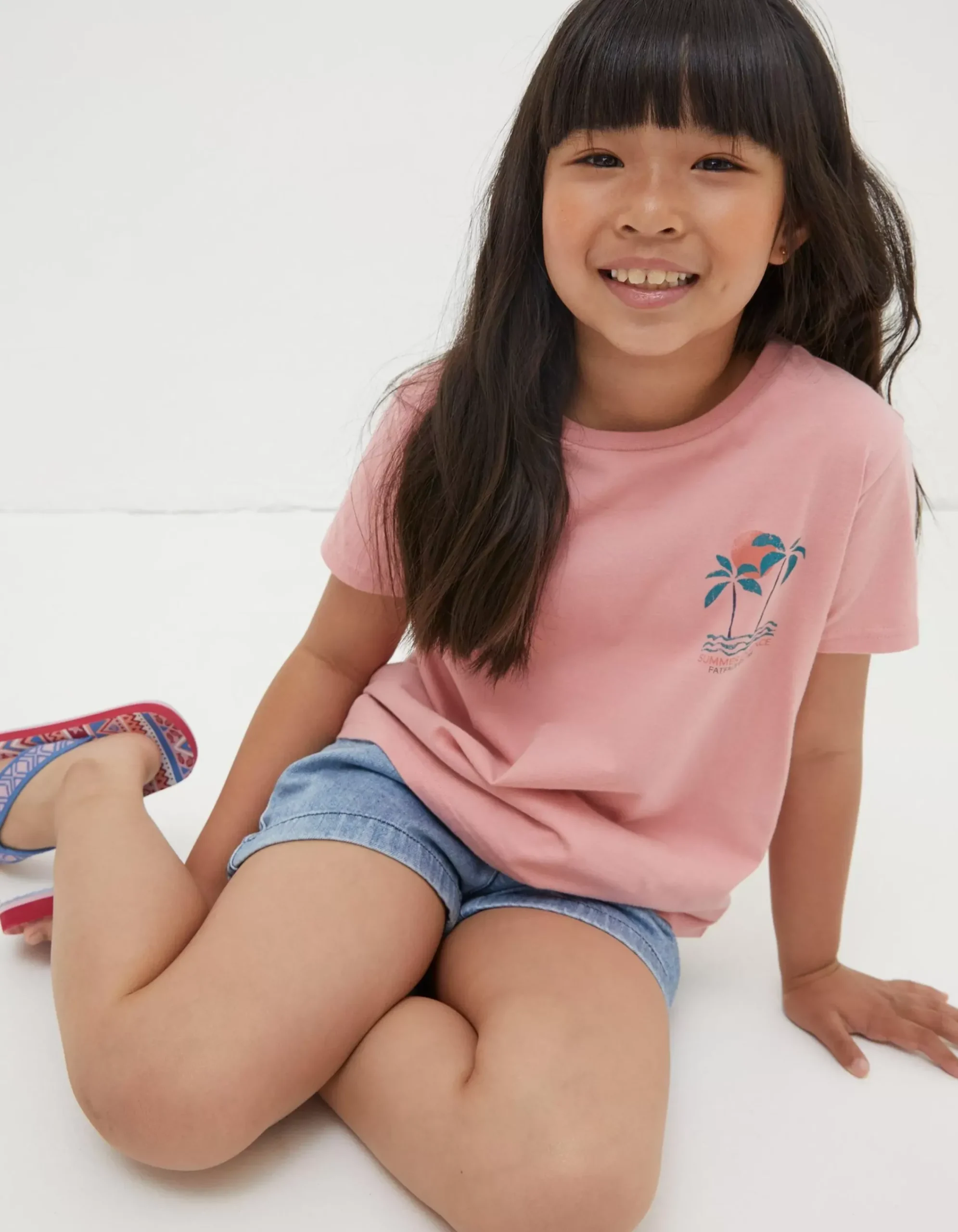 FatFace Palm Tree Mini Me T-Shirt Coral Pink Sale