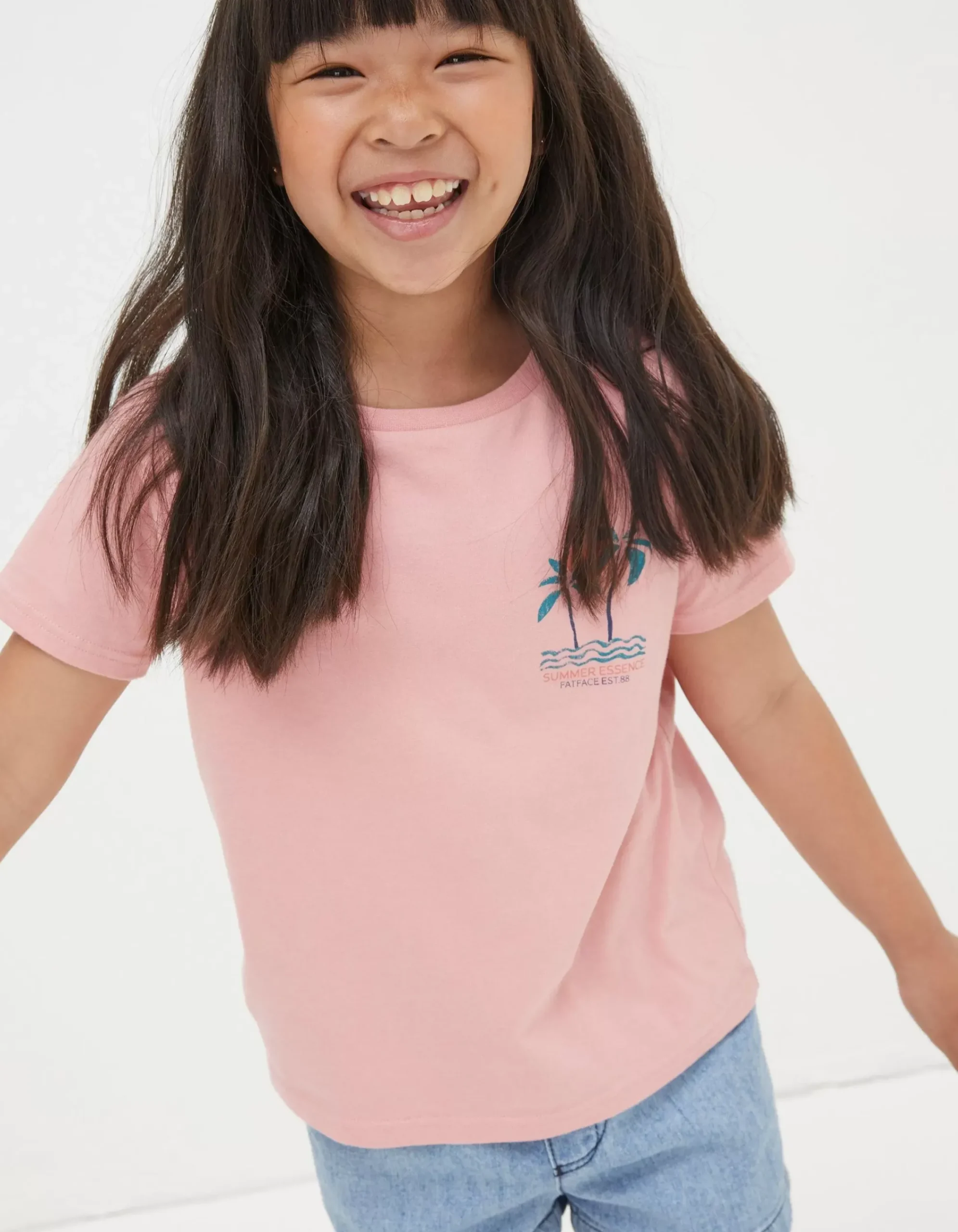 FatFace Palm Tree Mini Me T-Shirt Coral Pink Sale
