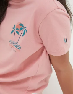 FatFace Palm Tree Mini Me T-Shirt Coral Pink Sale
