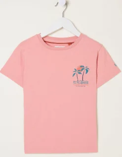 FatFace Palm Tree Mini Me T-Shirt Coral Pink Sale