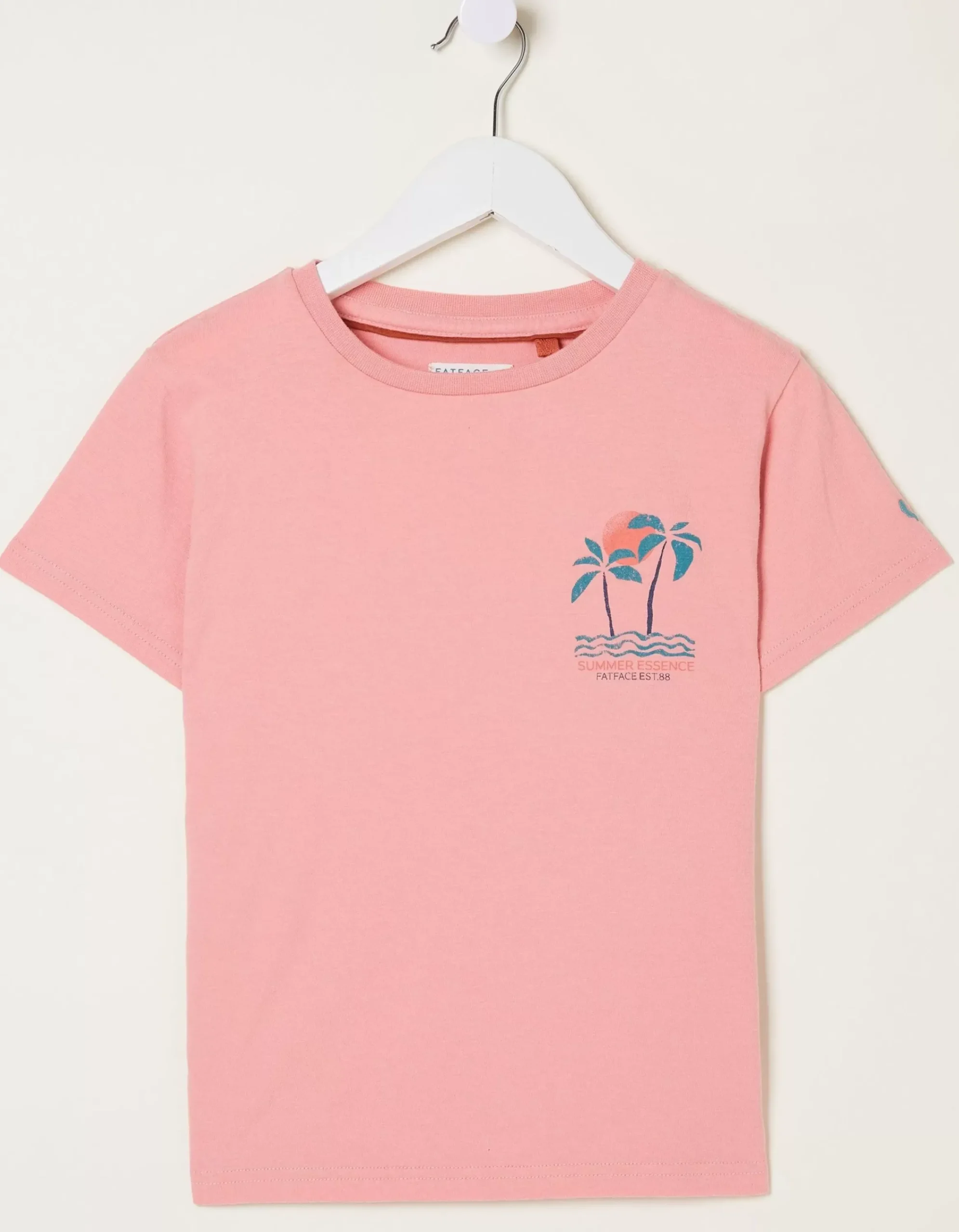 FatFace Palm Tree Mini Me T-Shirt Coral Pink Sale