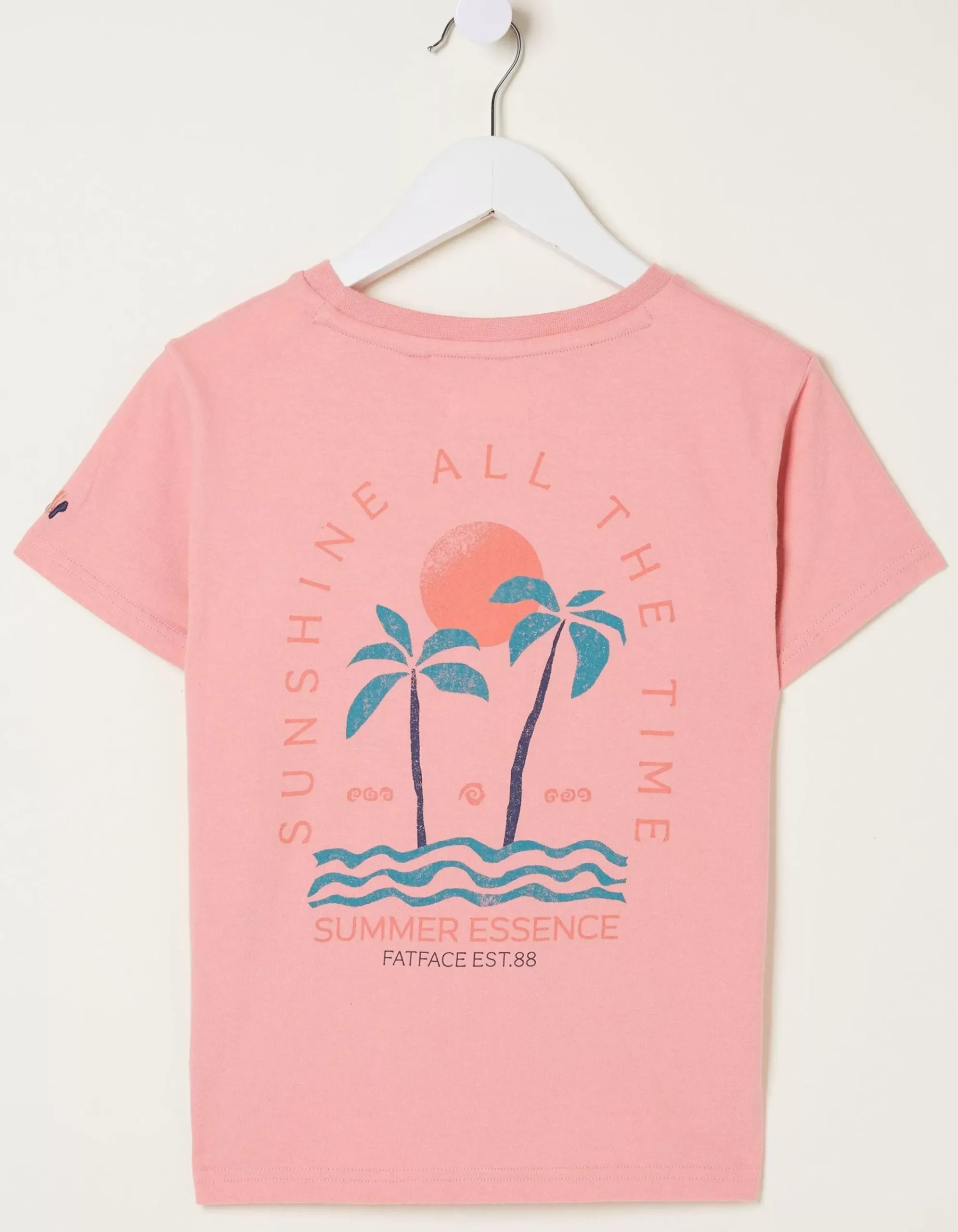 FatFace Palm Tree Mini Me T-Shirt Coral Pink Sale