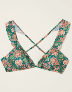 FatFace Paradise Frill Bikini Top Teal Green Hot