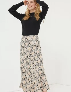 FatFace Pat Damask Floral Midi Skirt Black