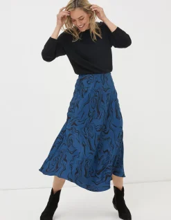 FatFace Pat Marble Midi Skirt Teal Blue Best
