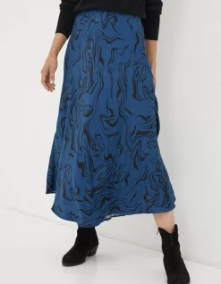 FatFace Pat Marble Midi Skirt Teal Blue Best