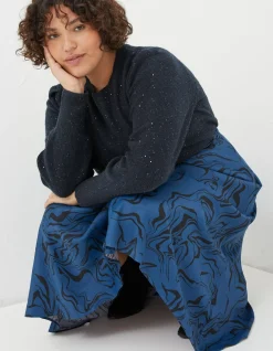 FatFace Pat Marble Midi Skirt Teal Blue Best