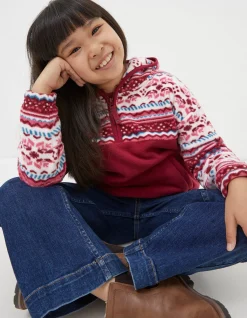 FatFace Patterned Microfleece Hoodie Rasp Red Best