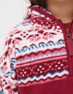 FatFace Patterned Microfleece Hoodie Rasp Red Best