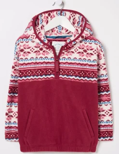 FatFace Patterned Microfleece Hoodie Rasp Red Best