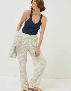 FatFace Pendeen Linen Blend Wide Leg Trousers Cream Discount