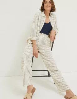 FatFace Pendeen Linen Blend Wide Leg Trousers Cream Discount