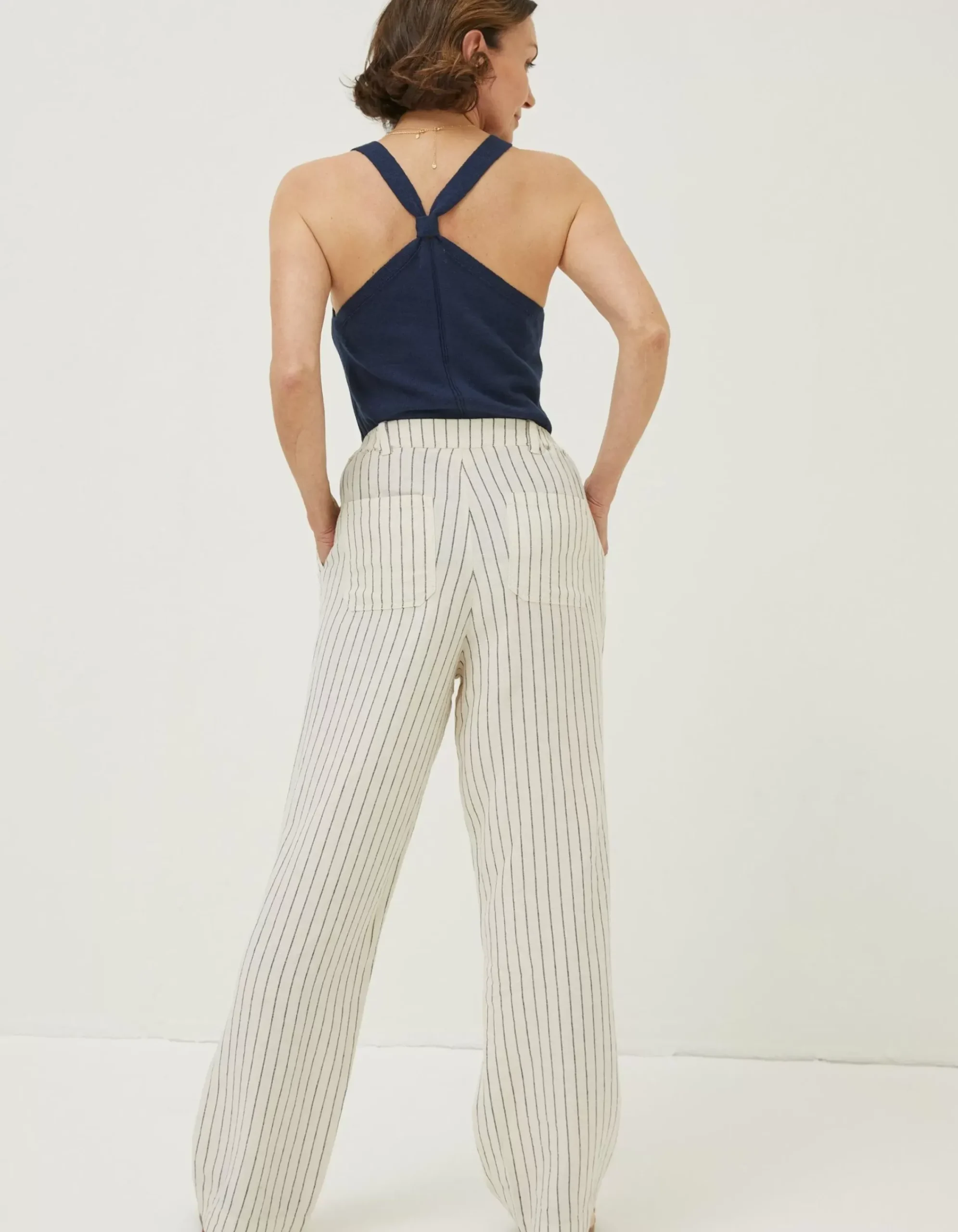FatFace Pendeen Linen Blend Wide Leg Trousers Cream Discount
