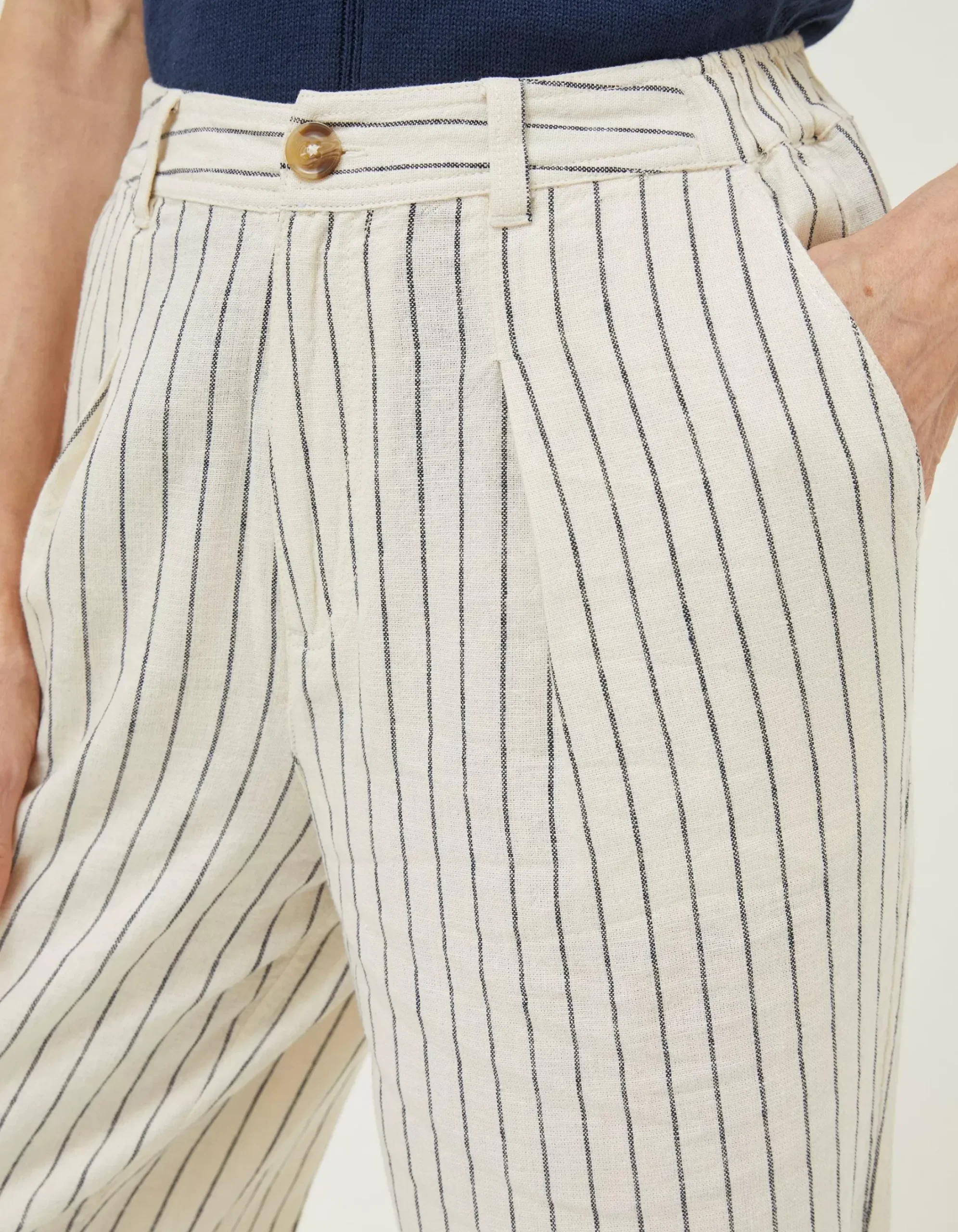 FatFace Pendeen Linen Blend Wide Leg Trousers Cream Discount