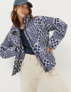 FatFace Peri Patchwork Puffer Jacket Navy Discount