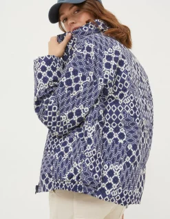 FatFace Peri Patchwork Puffer Jacket Navy Discount
