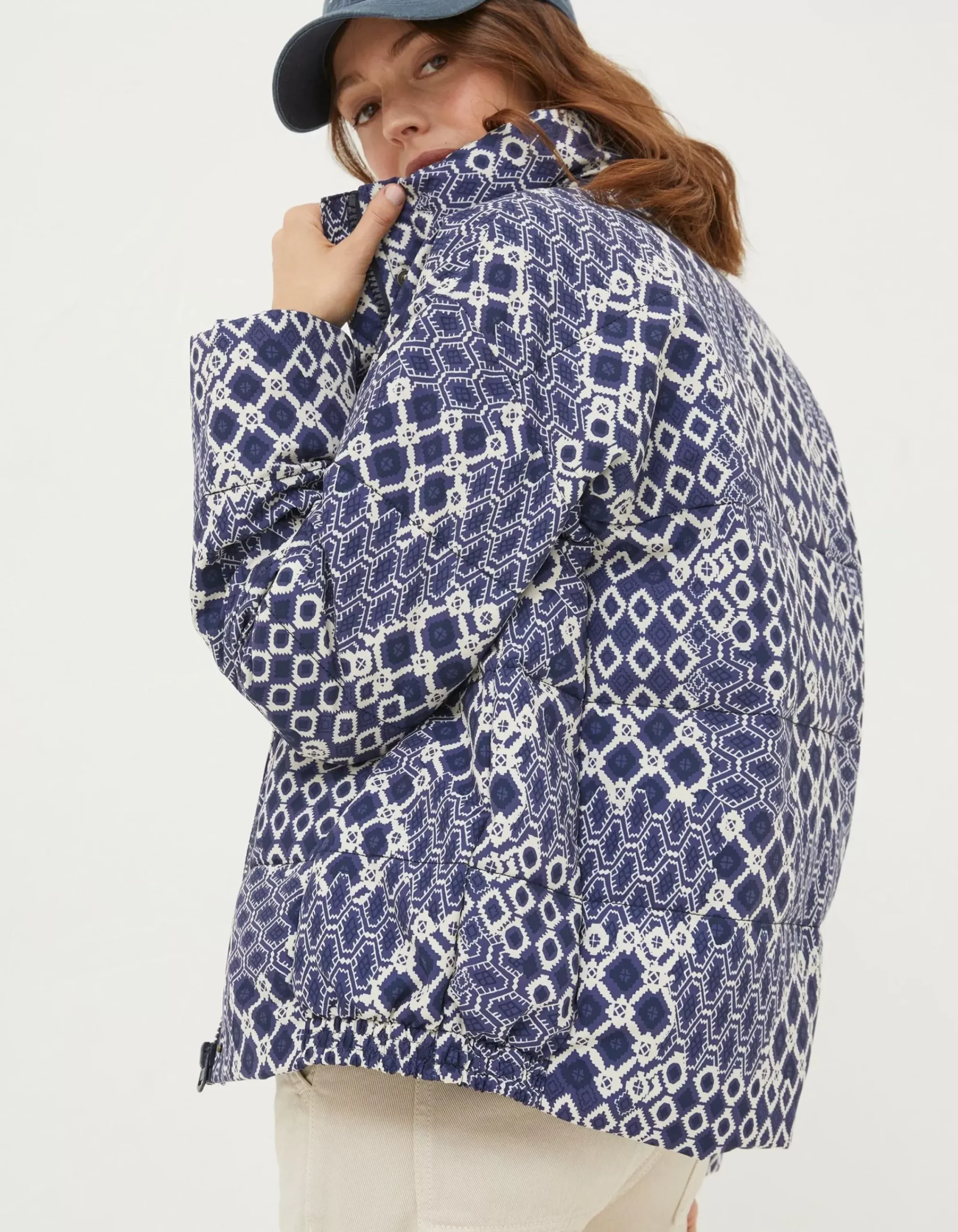 FatFace Peri Patchwork Puffer Jacket Navy Discount
