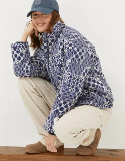 FatFace Peri Patchwork Puffer Jacket Navy Discount
