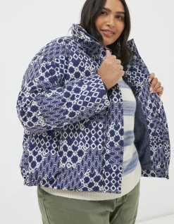 FatFace Peri Patchwork Puffer Jacket Navy Discount