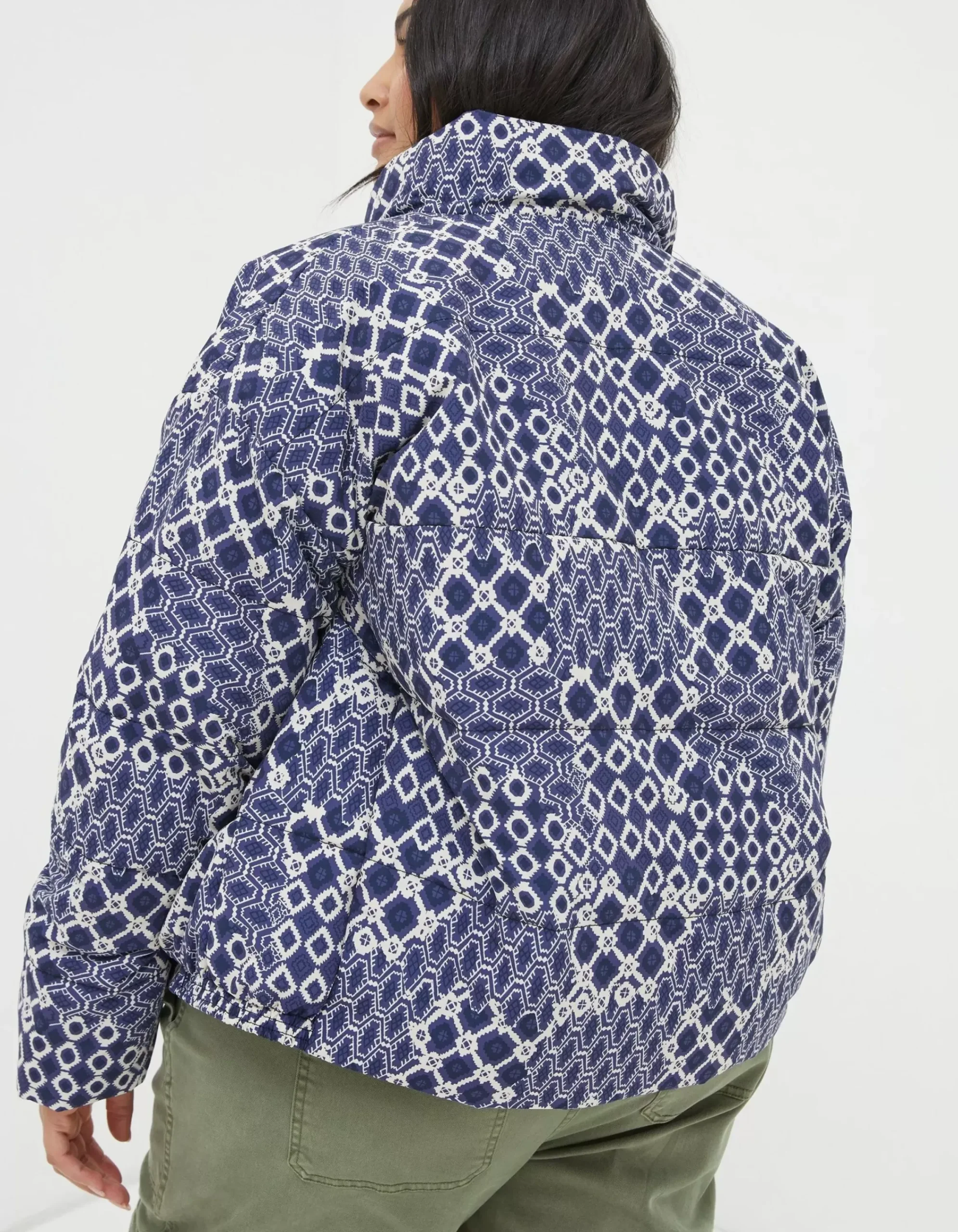 FatFace Peri Patchwork Puffer Jacket Navy Discount