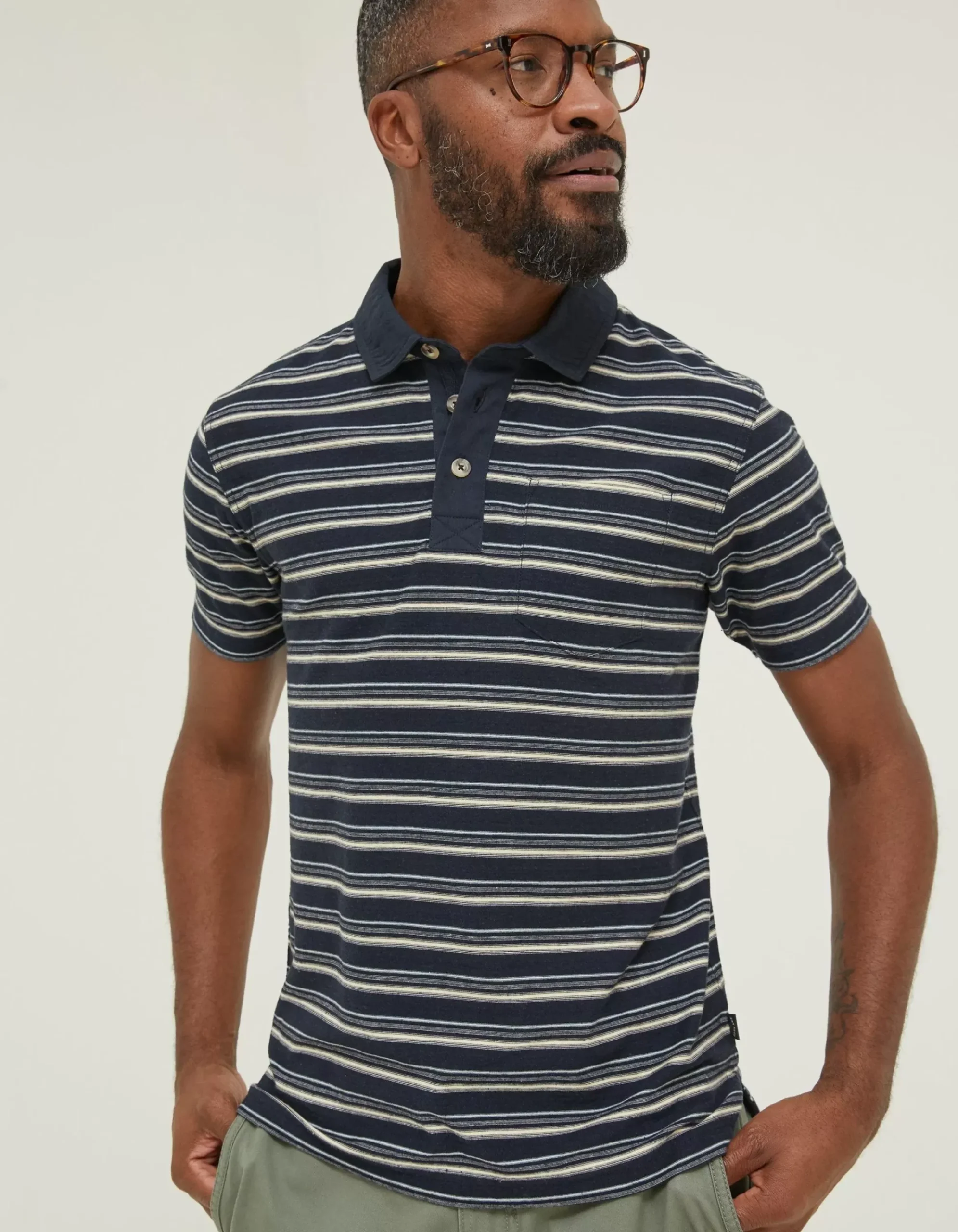 FatFace Perranporth Stripe Polo T-Shirt Navy Discount