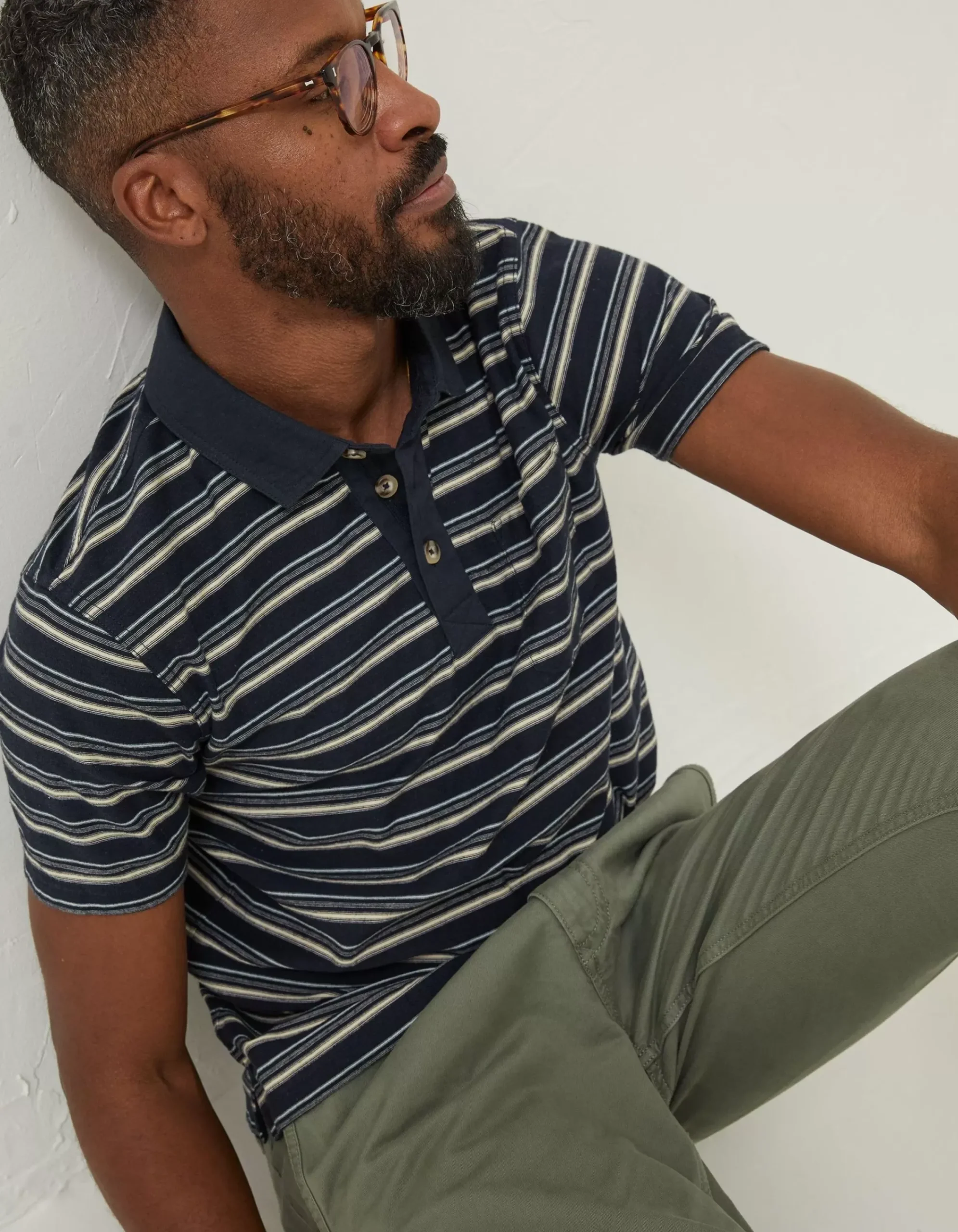 FatFace Perranporth Stripe Polo T-Shirt Navy Discount